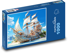 Loď - more, pláž Puzzle 1000 dielikov - 60 x 46 cm 
