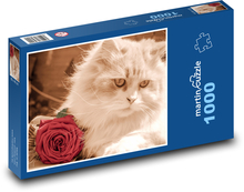 Kočka - růže Puzzle 1000 dílků - 60 x 46 cm