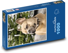 Pes - francouzský buldoček, vánoce Puzzle 1000 - 60x46 cm