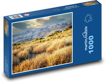 Pole, tráva, hory Puzzle 1000 dielikov - 60 x 46 cm 