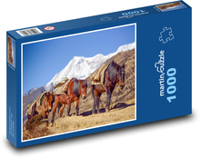 Bhutan - góra, konie Puzzle 1000 elementów - 60x46 cm