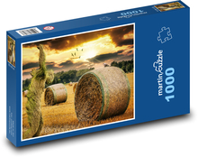 Sonnenuntergang - Feld, Heuballen Puzzle 1000 Teile - 60 x 46 cm