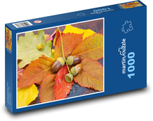 Dubové listy - žaludy, podzim Puzzle 1000 dílků - 60 x 46 cm