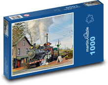 Pociąg parowy w mieście Puzzle 1000 elementów - 60x46 cm