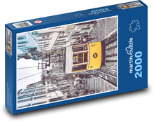 Gelbe Straßenbahn in der Stadt Puzzle 2000 Teile - 90 x 60 cm