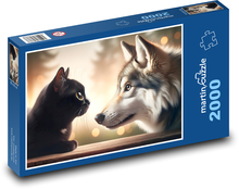 Černá kočka s vlkem Puzzle 2000 dílků - 90 x 60 cm