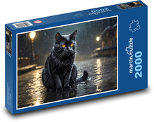 Černá kočka v dešti na ulici Puzzle 2000 dílků - 90 x 60 cm