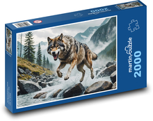 Vlk bežiaci v divokej rieke Puzzle 2000 dielikov - 90 x 60 cm