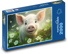 Prase - květiny, sele Puzzle 2000 dílků - 90 x 60 cm