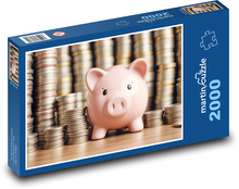 Rosa Sparschwein mit Münzen Puzzle 2000 Teile - 90 x 60 cm