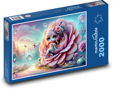 Panenka na květině s motýlky  Puzzle 2000 dílků - 90 x 60 cm