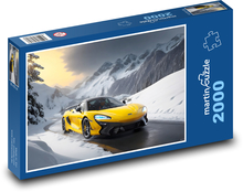 Żółty samochód sportowy w zaśnieżonym krajobrazie Puzzle 2000 elementów - 90x60 cm