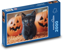 Černé kotě a haloweenské dýně Puzzle 2000 dílků - 90 x 60 cm