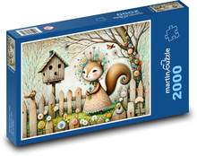 Veverka na zahrádce s květinami Puzzle 2000 dílků - 90 x 60 cm