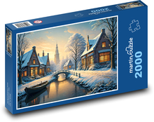 A river in a snowy city Puzzle 2000 pieces - 90 x 60 cm