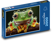 Zelená žába s kapkami vody Puzzle 2000 dílků - 90 x 60 cm