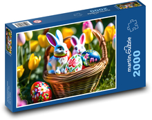 Veľkonočný kôš s veľkonočnými vajíčkami a králikmi Puzzle 2000 dielikov - 90 x 60 cm