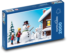 Sněhuláci a děti v zimě Puzzle 2000 dílků - 90 x 60 cm