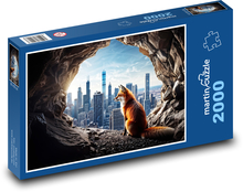 Lis w jaskini spoglądający na miasto Puzzle 2000 elementów - 90x60 cm