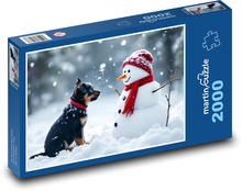 Pes a sněhulák Puzzle 2000 dílků - 90 x 60 cm