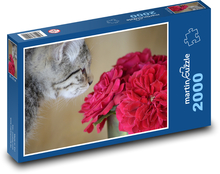 Kot i czerwony kwiat Puzzle 2000 elementów - 90x60 cm