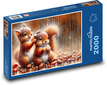 Veverky v dešti Puzzle 2000 dílků - 90 x 60 cm