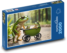 Ein Frosch trägt Kinder im Kinderwagen Puzzle 2000 Teile - 90 x 60 cm