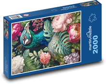 Peacock in flowers Puzzle 2000 pieces - 90 x 60 cm