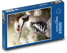 Woodpecker in white roses Puzzle 2000 pieces - 90 x 60 cm