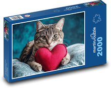 Kot z sercem na Walentynki Puzzle 2000 elementów - 90x60 cm