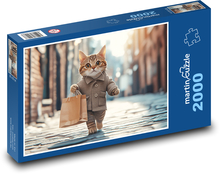 Kočka s nákupní taškou Puzzle 2000 dílků - 90 x 60 cm
