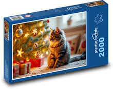 Kočka u vánočního stromu Puzzle 2000 dílků - 90 x 60 cm