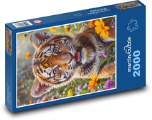 Tygr - květiny Puzzle 2000 dílků - 90 x 60 cm