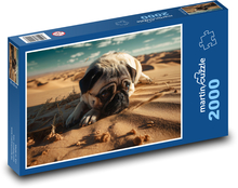 Roztomilý mops v poušti Puzzle 2000 dílků - 90 x 60 cm