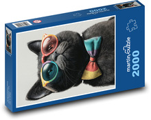 Czarny kot w okularach Puzzle 2000 elementów - 90x60 cm