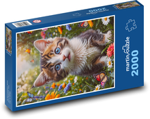 Mačiatko v kvetoch Puzzle 2000 dielikov - 90 x 60 cm