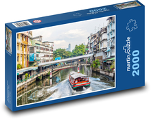 Bangkok - kanał miejski, łódź Puzzle 2000 elementów - 90x60 cm