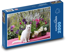 Weiße Katze mit Blumen Puzzle 2000 Teile - 90 x 60 cm