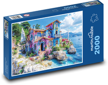 Farebný dom pri mori Puzzle 2000 dielikov - 90 x 60 cm