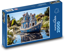 Blaues Boot auf dem Teich Puzzle 2000 Teile - 90 x 60 cm
