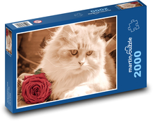 Kočka - růže Puzzle 2000 dílků - 90 x 60 cm