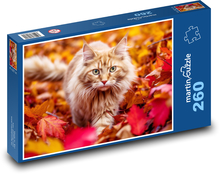 Kočka lezoucí v podzimním listí Puzzle 260 dílků - 41 x 28,7 cm