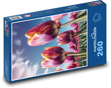 Fialové tulipány - jarní květiny Puzzle 260 dílků - 41 x 28,7 cm