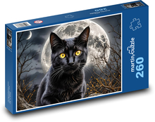 Čierna mačka a žiariaci mesiac Puzzle 260 dielikov - 41 x 28,7 cm 