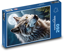 Wilk przy pełni księżyca Puzzle 260 elementów - 41x28,7 cm