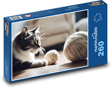 Mačka - vlna, guľa Puzzle 260 dielikov - 41 x 28,7 cm 