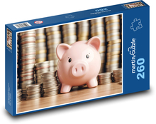Růžové prasátko s mincemi Puzzle 260 dílků - 41 x 28,7 cm