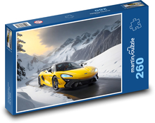 Yellow sports car in snowy landscape Puzzle 260 pieces - 41 x 28.7 cm