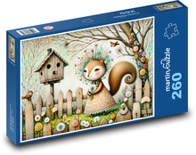 Squirrel in the garden with flowers Puzzle 260 pieces - 41 x 28.7 cm 