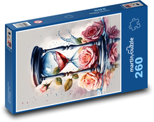 Sanduhr mit rosa Rosen Puzzle 260 Teile - 41 x28,7 cm